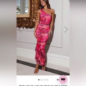 Hello Molly Twilight Hour One Shoulder Mesh Maxi Dress